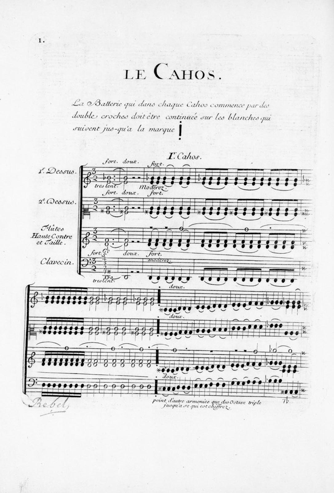 Manuscrit du mouvement "Le  Chaos" des Eléments, simphonie de Jean-Féry Rebel